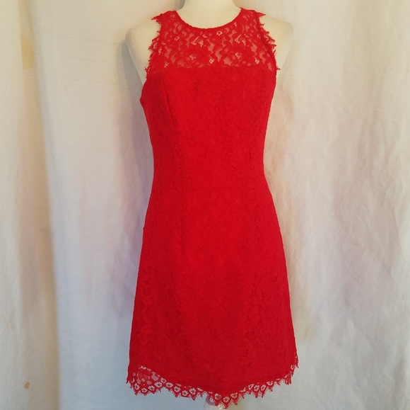 Shoshanna Red Lace Sleeveless Dress - Picture 2 of 11